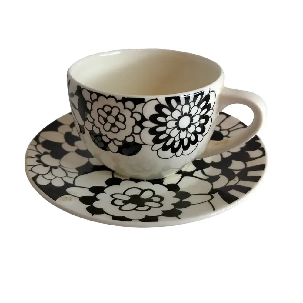 Missoni Home Bianco Nero Cup Saucer & Lid Set Black White Floral Italy RARE 2006